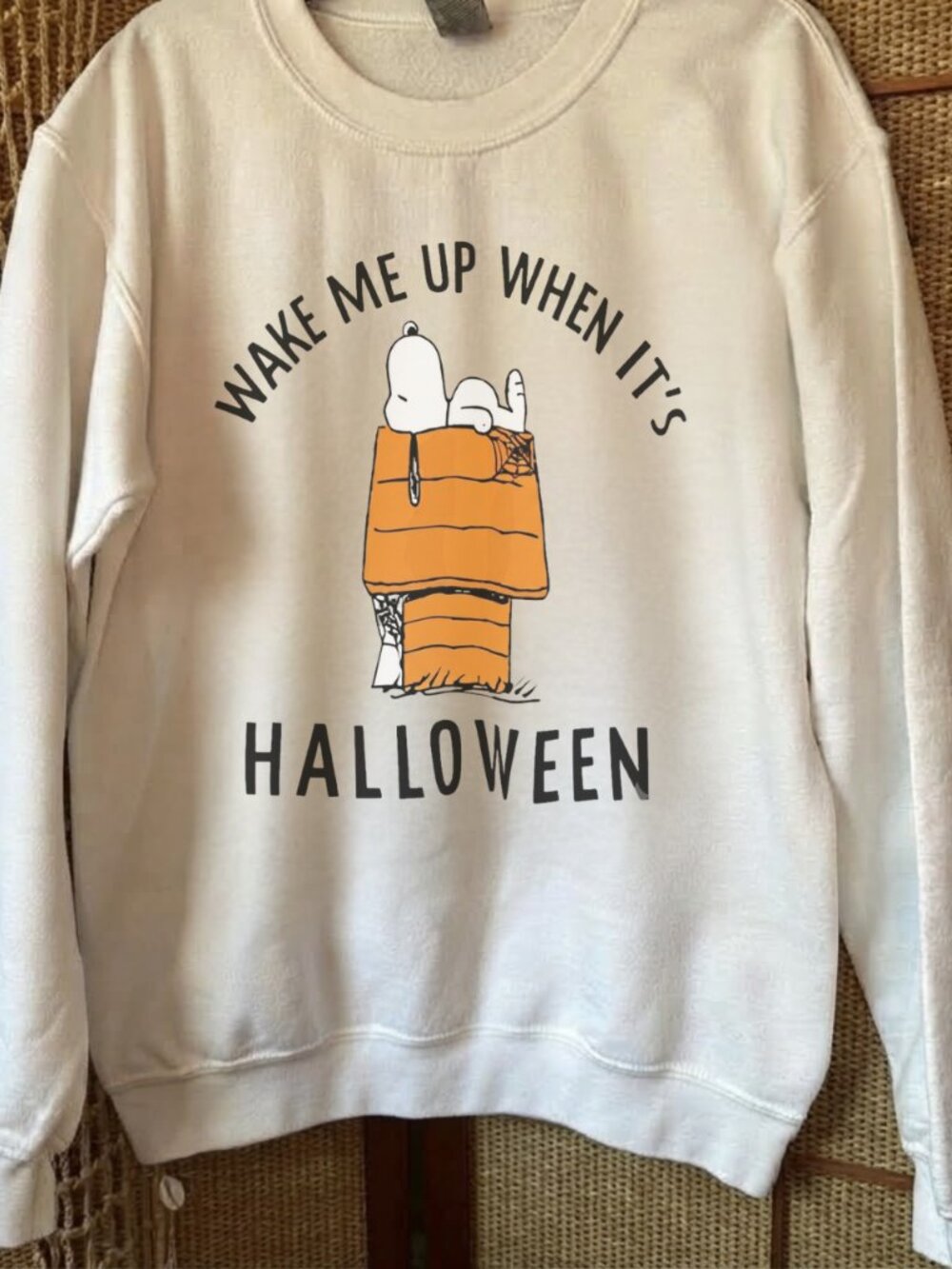 Gildan White Spoopy "Wake Me Up When It's Halloween" Graphic Sweatshirt